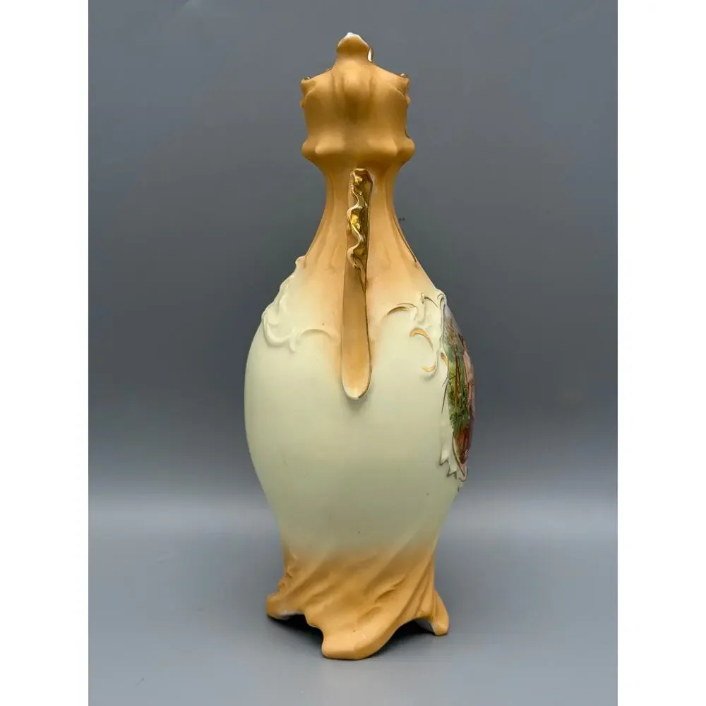 Art Nouveau Portrait Vase Double Handle Matte Bisque Style Gold Gilt